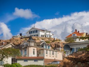Historic old wooden houses or villas in Lysekil, Sweden
